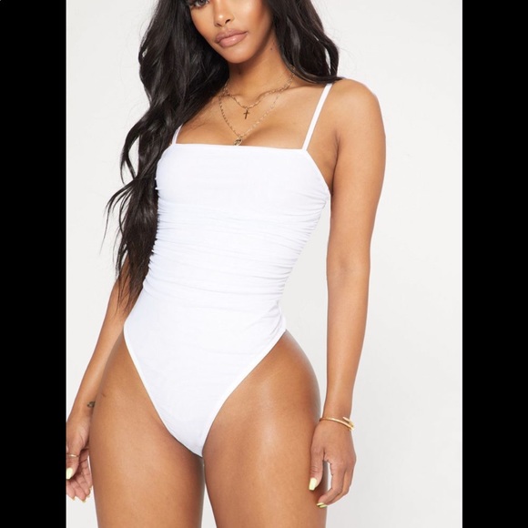 PrettyLittleThing Tops - Pretty little thing white ruched thong bodysuit